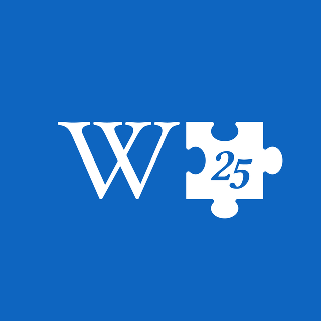 Wikipedia 25 logo: a W and a puzzle piece with 25 inscribed